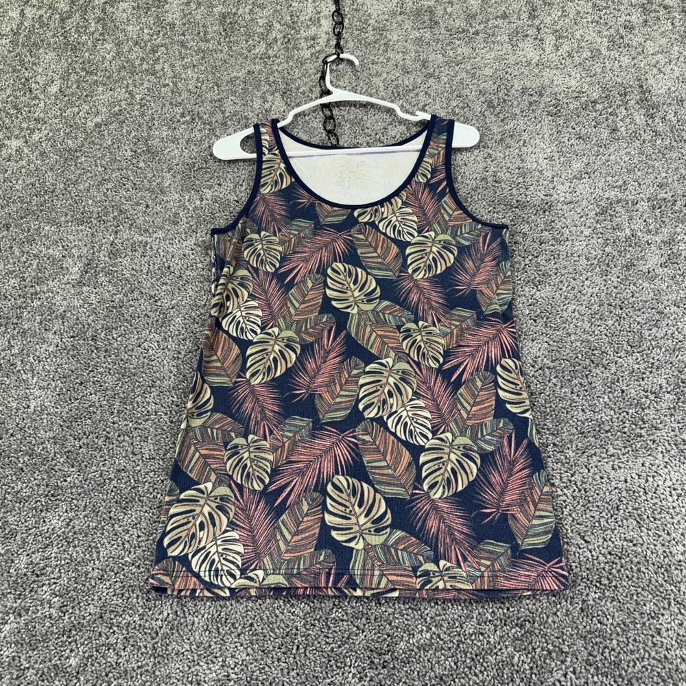 Time And Tru Tank Top Womens 2XL Blue Tropical Leaf Print Scoop Neck Summer Plus
